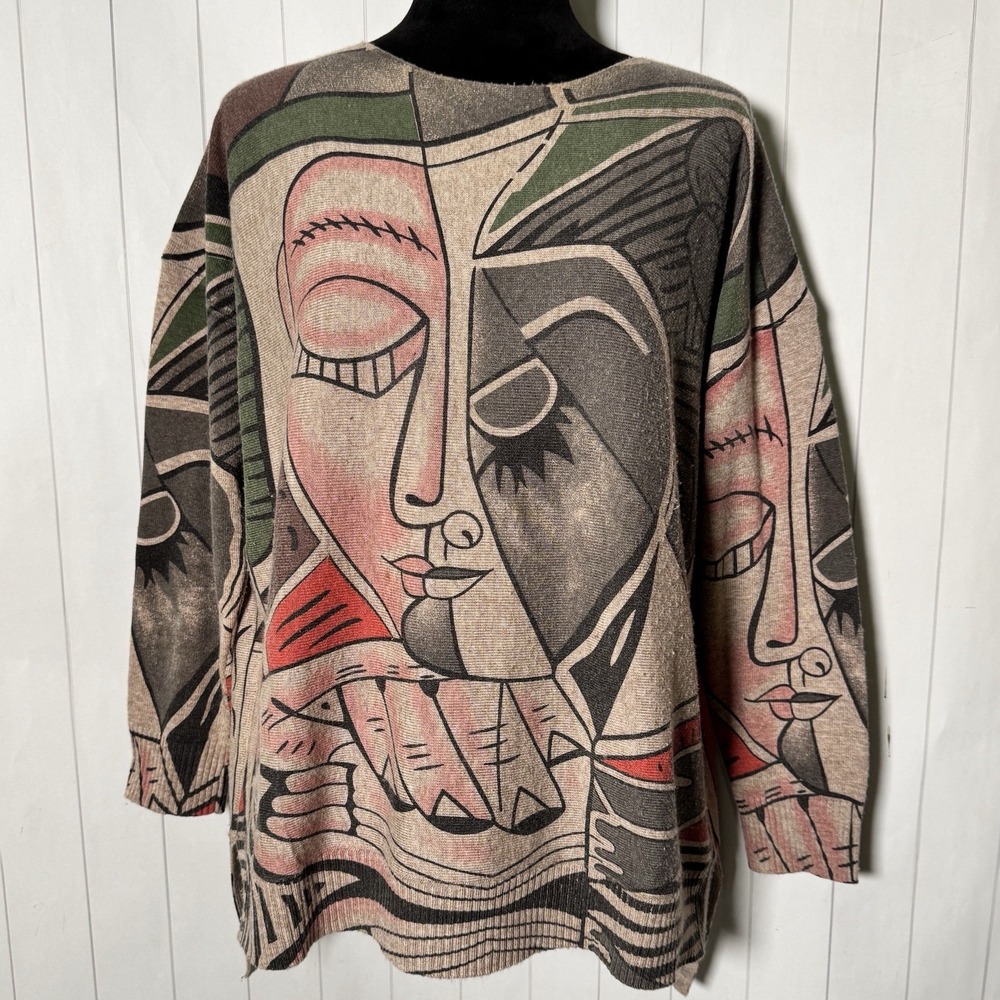 Shana Abstract Face Sweater Cozy Tunic‎ Art To Wear Chic Poet Picasso Inspired M